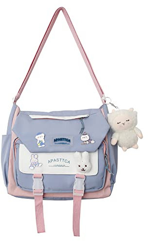 JQWSVE Kawaii Messenger Bag für Frauen Süße Crossbody Taschen mit Kawaii Zubehör Niedliche ästhetische Crossbody Casual Tote Bag, 01-blau