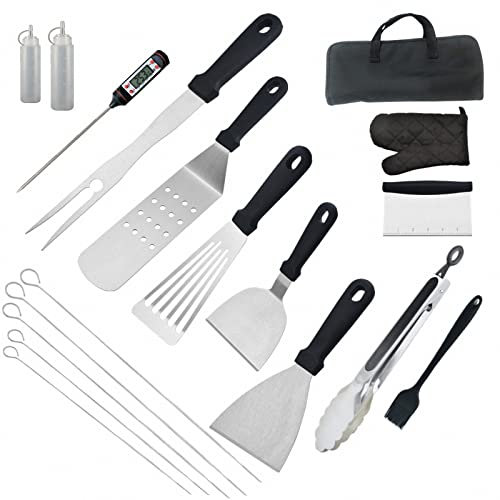 AJEYPMZ 17-teiliges Edelstahl-Grillwerkzeug-Set, Outdoor-Grill-Picknick-Camping-Teppanyaki-Utensilien-Kit,Black,17pcs