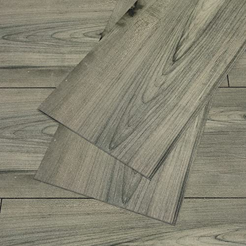 VEELIKE Selbstklebende Bodenfliesen Holzoptik Grau PVC Bodenbelag Küche Fliesenaufkleber Boden Vinylboden Badezimmer pvc Fliesen Garage Klebefliesen Fußbodenbelag Wasserfest 90cm×15cm 12 Stück