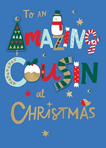 Amazing Cousin Fun Xmas Hand-Finished Christmas Card Family Xmas Cards SMF006