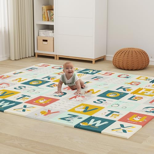 Dripex Baby Play Mat, 197×177×1.5cm Large Foldable Reversible Foam Playmat | Waterproof Crawling Floormat, Reversible Alphabet Pattern, Easy to Clean, Perfect for Baby Toddler Infants Kids Fun Play, 0M+