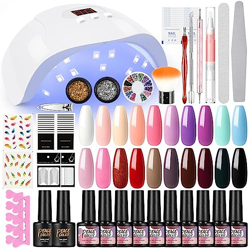 PEACECOLOR UV Nagellack Set mit UV Lampe 36W Gelnägel Set 20 Farben Soak Off Gellack UV Nagelset Gelnägel Starterset Base Coat Top Coat Nägel Selber Machen Set für Anfänger