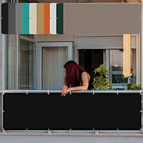Balkon Sichtschutz Seitenmarkise 90 x 300 cm Wetterschutz Wasserfest Windfest Markisen Witterungsbeständig Oxford für Balkon Garten Balkongeländer, Schwarz