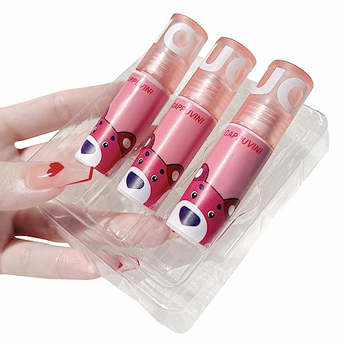 Pink Bear Lipgloss Mattes Seidiges Lippenstift-Set Erdbeerroter Samt Hohe Farbwiedergabe Langlebig Wasserfest Antihaft-Becher TäGliches BüHnen-Make-Up Dreierpack