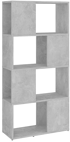 vidaXL Bücherregal Raumteiler mit 4 Fächern Standregal Aktenregal Raumtrenner Regal Wandregal Aufbewahrung Dekoregal Betongrau 60x24x124,5cm