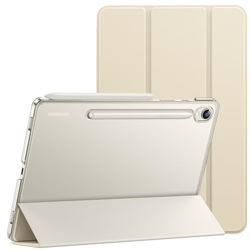 JETech Hülle für Samsung Galaxy Tab S9 11 Zoll, Dünn Transluzent Rückseite Tri-Fold Folio Ständer Tablet Schutzhülle, Unterstützung S Pen Aufladung (Beige)