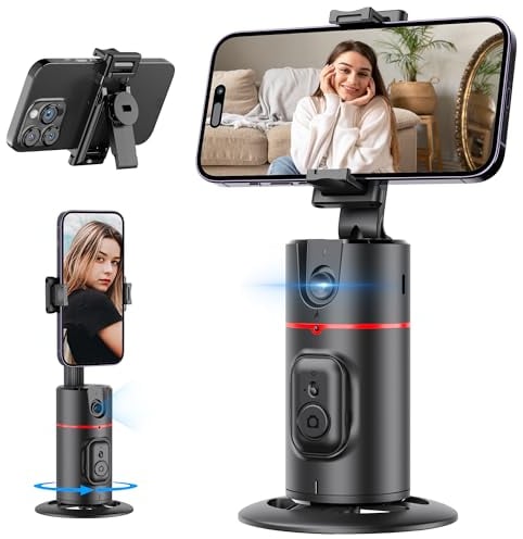 Auto Tracking Treppiede Smartphone, Estensibile Supporto per Telefono Cellulare con Funzione di AI Tracciamento 360°del Viso e Telecomando, Niente App Richiesta, Supporto Smartphone per iPhone/Android
