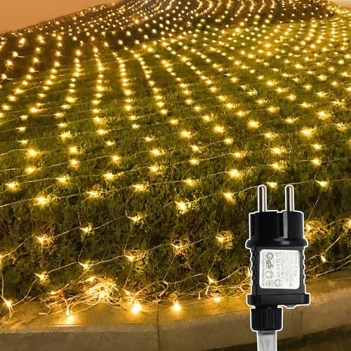 Jopassy 2x2m 198 LED Lichternetz Außen Lichterkette Netz Outdoor Lichterkette Netzlicht Dekorative Lichterketten Weihnachtslichter Außenlichterkette mit 8 Modi IP44 Wasserdicht, Warmweiß