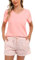 Bresdk Pyjama Court Femme Coton Ensemble de Pyjama 2 Pièces Été Chemise à Manches Courtes et Col en V avec Short à Carreaux, Rose Clair (Col V), XL
