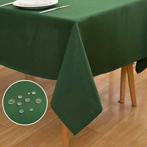 ATsense Tischdecke Abwaschbar Leinen Optik, Tischdecken Outdoor in Grün, Wasserabweisend Schmutzabweisend, Bügelfrei, Leinendecke Tischtuch Rechteckig 140x200 cm