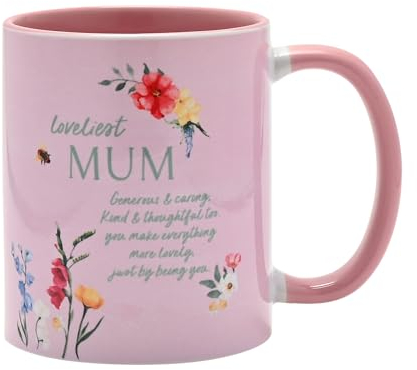 Widdop 11oz Stonware Loveliest Mum Mug Pink Coffee Mug Tea Hot I Love You Mum Mother's Day Present Sentimental Message Thoughtful Birthday Christmas