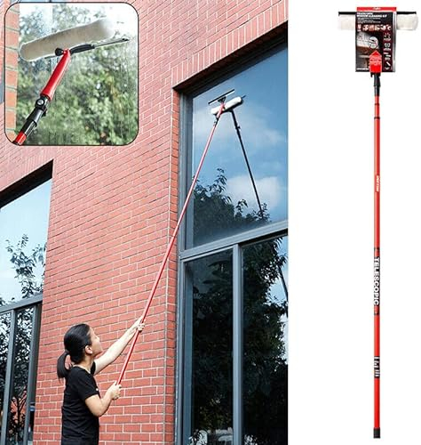 3.5M Extra Long Telescopic Window Cleaning Brush | Microfibre Head | Integrated Squeegee | 180° Swivel Head | Ideal for Tall Houses Buildings High Windows | Pro Extendable Cleaner Kit