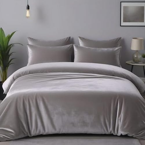 Cozyor Kuschel-Bettwäsche extra dick und weich Plüsch, robuster Reißverschluss 1x Deckenbezug 200x200 cm, 2X Kissenbezug 80x80 cm, 3-teilig, hellgrau Moonlight