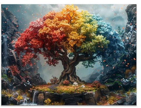 JOSUE Arbre De Vie Decoration Arbre abstrait Tableau Grand Format Sur Toile,Jaune, Vert Tableau Chambre Enfant Decoratifs Muraux Salon DéCor- 50x70cm Sans cadre