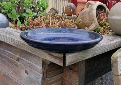 Generisch Winterfester Untersetzer/Teller/Vogeltränke ø 34 cm aus winterfesten Steinzeug blau glasiert Unterteller Pflanztopf Garten Deko Mediterran