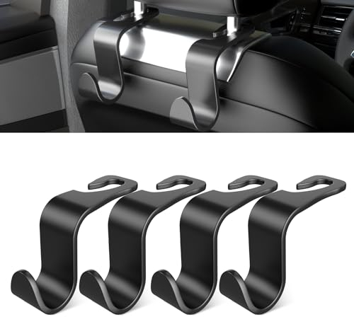 SUTOUG Gancho trasero para asiento de coche, gancho para reposacabezas de coche, accesorios de coche para interior, paquete de 4 ganchos negros de plástico, adecuados para bolsos, bolsas de compras,