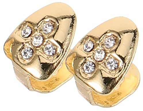 WRITWAA Zahngrills Einzigartiger Look 2 Stück Goldfarbene Metall mit Funkelnden Strasssteinen Leicht und Bequem zu Tragen für Hip Hop Party Accessoires