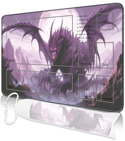 Nkddert MTG Playmat, 24 x 14 Playmats for TCG MTG, Stitched Edges Anti-slip MTG Playmat with Zones with Storage Bag Vibrant Artwork Dragon MTG Game Mat
