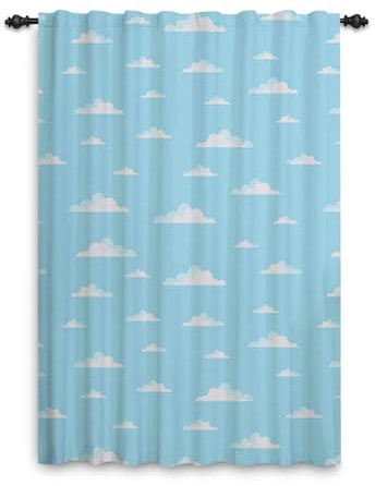 ggaimwf Fenstervorhang Blaue weiße Wolke Massiv Bleistiftfaltenvorhang mit Kräuselband Wohnzimmer Kinderzimmer Vorhänge Terrassentür Flur Küche Stangentasche 107x160cm 1 Stück
