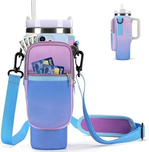 Difistik Carrier Bag for Stanley Cup - Water Bottle Holder with Strap & Phone Pocket, Fits 40 oz Tumbler, Gradient