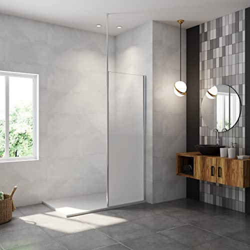 AICA paroi de douche à l'italienne 60x200cm Modèle Brume, avec barre de fixation au plafond 203-320cm, paroi douche fixe en 8mm verre de sécurité