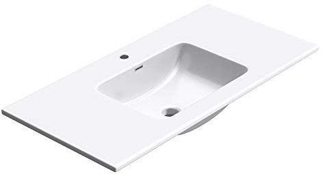 doporro Waschbecken Einbauwaschbecken mineralguss 100x48x14 cm weiß Einbauwaschtisch mit Überlauf Waschtisch Handwaschbecken Col02
