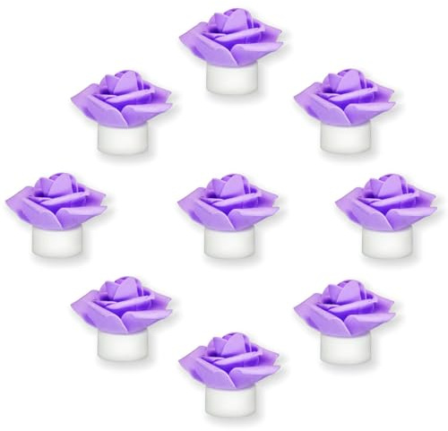 SupBri 12 Pack LED Tea Lights Candles with Artificial Rose Petals, Romantic Flameless Battery Operated Candles for Valentines Wedding Proposals Christmas Decor (Purple)