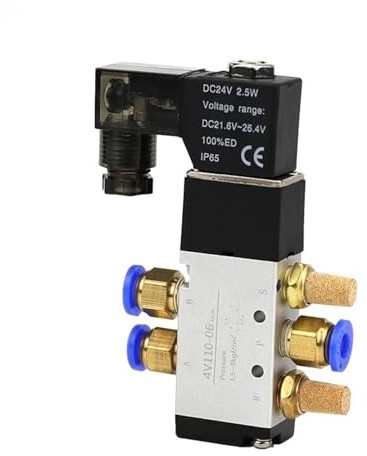 LIUCH 4V110-06 1/8 Luftmagnetventil PNEUMAT VALV 5-Wege-Anschluss 2-Position Gas Pneumatische Elektromagnetventile DC12V 24V 110V 220V(Led w 4mm Fittings,DC 12V)
