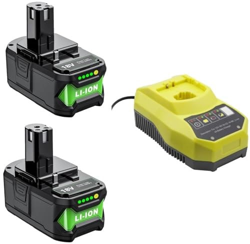 Battery and Charger 18V for Ryobi One+ RB18L50 RB1840X RB18L20 RC18115 P108 P107 P106 P105 P104 P103 P102 RB18L25 RB18L15 RB18L13 BPL18151 BPL-1820G Battery with LED Indicator Replacement Batteries