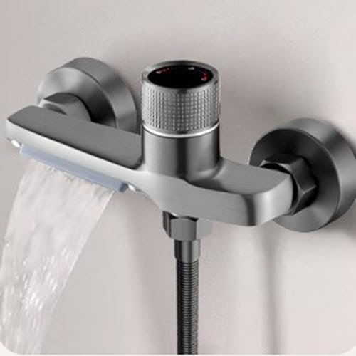 HEBEOT Mezclador Termostático de Ducha de Baño Montado en la Pared - Válvula de Mezcla Fría Caliente Con Grifo de Cascada 15 * 5 cm (Gris)