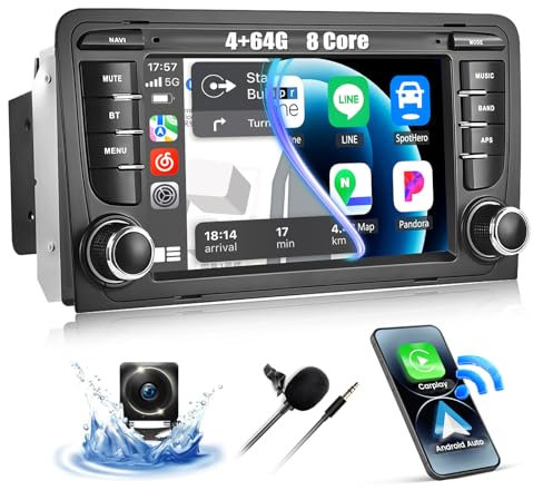 CAMECHO 4+64G 8-Kern Navi Autoradio für Audi A3 8P S3 RS3, 7 Zoll Android 13 Wireless Carplay Bluetooth Touchscreen 2Din Radio mit Android Auto GPS WiFi FM/RDS Mirror Link +Rückfahrkamera Canbus