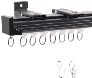 Ezcasch Gardinenschiene 4m Aluminium Vorhangschiene, Gardinenschiene 1 läufig Schwarz Deckenmontage Gardinen Schienensystem für Raumteiler, Balkon, Privatsphäre(Schiene x 4)