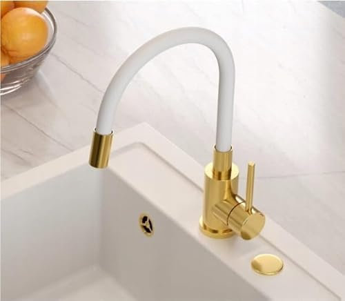 Flexibel Weiß Gold Armatur – Elegante Designer Waschtischarmatur aus Edelstahl, flexibel und drehbar, ideal für stilvolle Badezimmer und Küchen