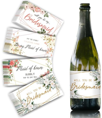 SUPERDANT 40 Pcs Bridesmaid Wine Labels for Bottles Mrs. Mini Champagne Labels Wedding Label Floral Wine Bottle Label Stickers Champagne Stickers Covers Gifts for Bridal Shower