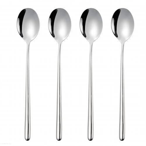 Korean Spoon,Stainless Steel Table Spoons,8.5 inch Long Handle Dinner Rice Soup Spoon Set for Home Kitchen Restaurant, 4 PCS