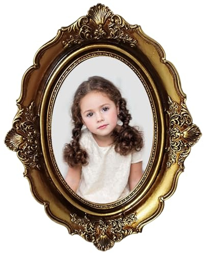 JZLEJC Ovaler Bilderrahmen 8.5x6.5 Goldharz -Vintage -Fotorahmen auf Wanddekorative Bildhalter für Zuhause, Hotel, Wohnung