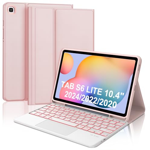 WAVATA Tastatur für Samsung Galaxy Tab S6 Lite 10.4 2024/2022/2020 mit Touchpad, Hülle mit Tastatur für Tab S6 Lite Keyboard Cover Magnetische Beleuchtete Abnehmbare Bluetooth QWERTZ Layout, Rosa