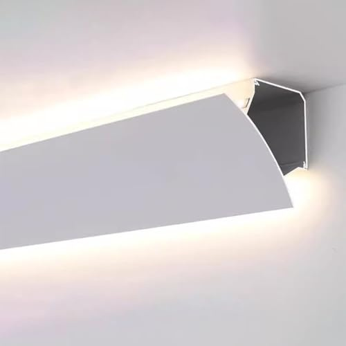Oracra Corniche Plafond Profilé LED de 1,5/2/ 2,4/3/ 4/9,75/15 M pour Rubans LED, Moulure de Couronne à Double Diffuseur, Décoration de Profilé D'éclairage Indirect pour Plafond/Mur(4.0 m(13ft))