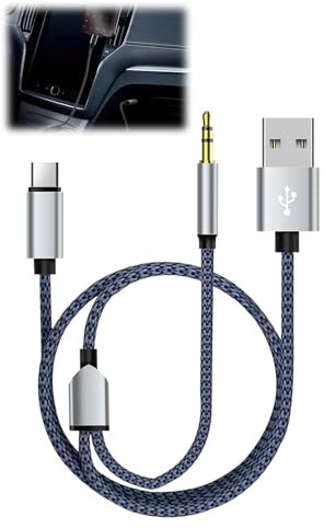 USB C to Aux Cable for iPhone 16/15 Pro Max in Car – 2-in-1 Braided Nylon Adapter with Fast Charging, 3.5mm AUX to USB C Cable for Samsung S24/S23, Android, Car Stereo & Hi-Fi Systems