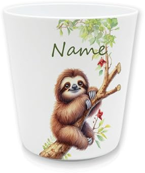 Kinderbecher Kunststoff Faultier mit Namen | Personalisiert, Zahnputzbecher, BPA frei