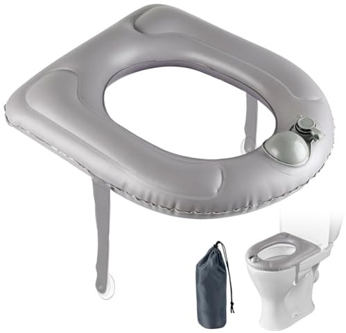 Umllpet Inflatable Toilet Seat Cushion with Suction Cup, Inflatable Seat Cushion, Orthopaedic, Grey Inflatable Seat Cushion, Toilet Seat Raiser Seat Ring for Adults, Seniors, Disabled