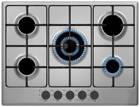 SCHAUB LORENZ, SSPC705XF, Piano Cottura Gas 5 Fuochi con 1 Tripla Corona Centrale, Griglie Smaltate, Accendifiamma Smaltati, INOX, Misure 68x51 (Foro 56x49)