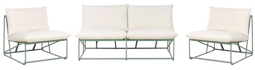 Beliani Low Oversized Sofa and 2 Chairs Set Metal with Seat Backrest Cushions Indoor Outdoor Furniture Armless Garden Green Pico