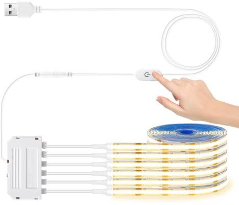 6 Rollen COB LED Streifen 1M, Akustikpaneele Beleuchtung Warmweiß mit Berührung Stufenlose Dimmung, LED für Akustikpaneele, Selbstklebende LED Strips für Akustikpaneele,Schrank,Vitrine (Warmweiß, 1 M)