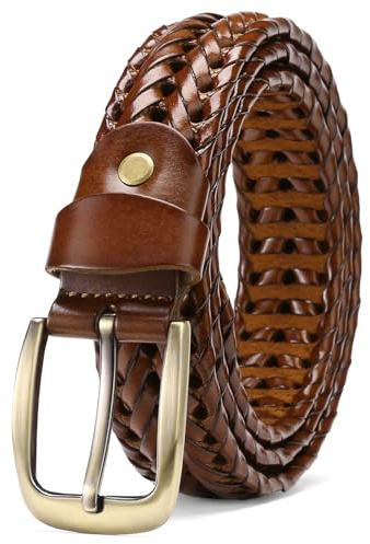 SENDEFN Ceinture Homme, Largeur 35mm en Cuir, Ceintures Tressée Ajustables, pour les Jeans et le Costume avec Coffret Cadeau