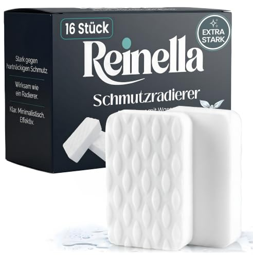 Reinella Schmutzradierer Hochdicht 16 Stück – Melaminschwamm & Zauberschwamm | Magic Eraser für Küche, Bad, Auto, Wände & Schuhe – Formstabil & Langlebig