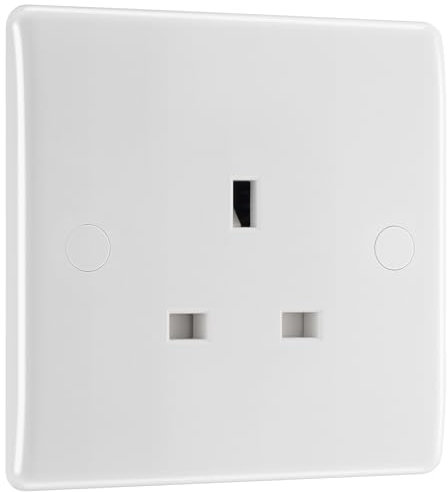 BG Electrical Single Unswitched Power Plug Wall Socket, Round Edge, Nexus 800 Series, White Moulded, 13A, 823