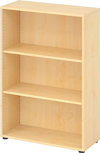 bümö Regal Ahorn, Standregal aus Holz für 3 Ordnerhöhen - Bücherregal klein 80 cm breit, Aktenregal für Ordner & Bücher, kleines Büroregal, Holzregal, Ordnerregal, Buchregal Dachschräge