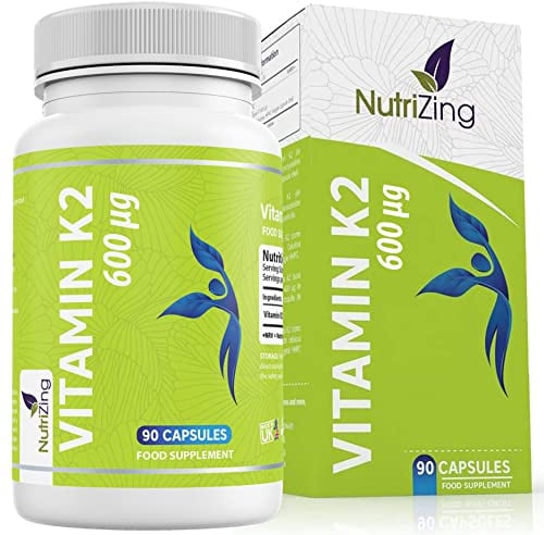 Vitamin K2 MK-7 600mcg by NutriZing - Fermented Natto Based Vegan Vitamin K - 90 Capsules - Supports Maintenance of Normal Bones - Certified Vegan by The Vegan Society