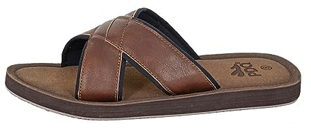 PDQ Jimmy Crossover Mule Slip on Summer Beach Walking Flip Flop Sandals - Brown PU, Mens UK 11 / EU 45